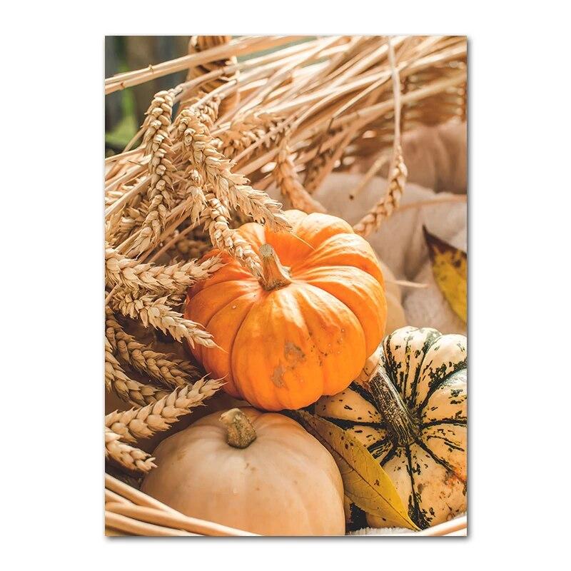 Autumn Scenery Canvas Poster Yellow Leaves Fall View Wall Art Print Pumpkin Painting Halloween Picture Living Room Home Decor