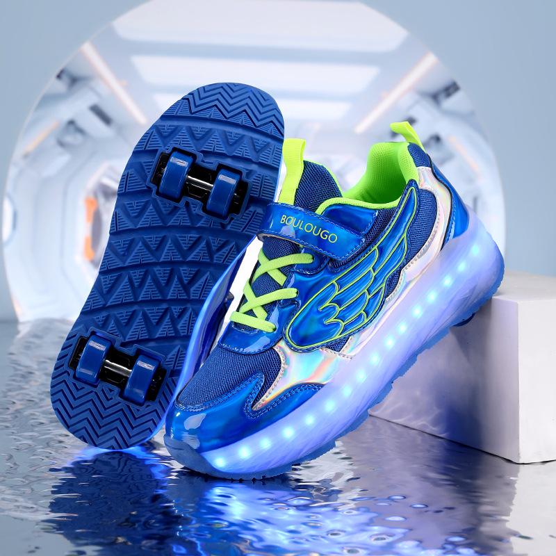 Children`s Luminous Retractable Roller Shoes with