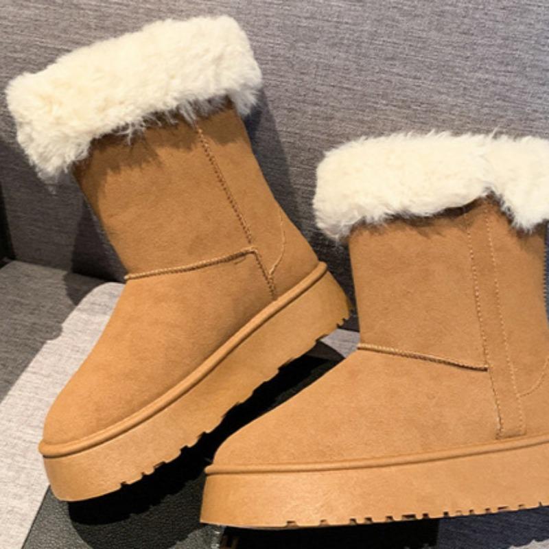 Fur and Fur Integrated Snow Winter New Style with Plush Insulation Medium Long Tube Thick Soled Short Boots Cotton Shoes