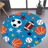 Bedruckter runder Flanellteppich mit Basketball-, Fußball- und Baseballmuster für Kinderzimmer oder Spielbereiche, weich, rutschfest
