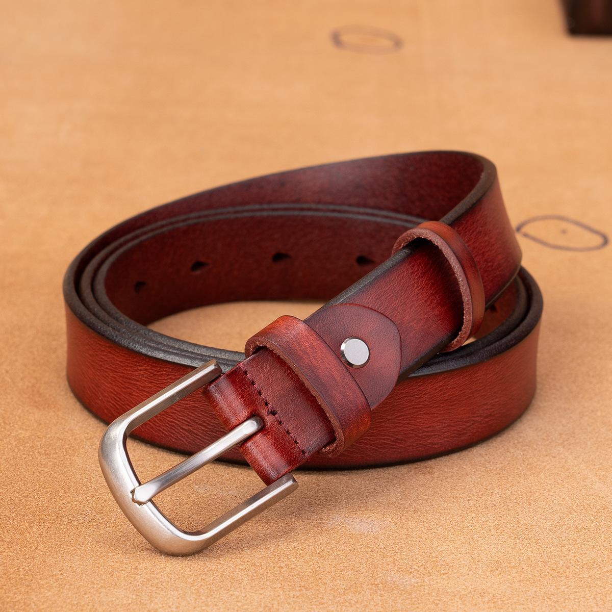 

Leather Belt First Layer Cowhide Retro Versatile Tree Paste Leather Pin Buckle Retro Belt Middle-Aged And Young Men S Belt 130cm