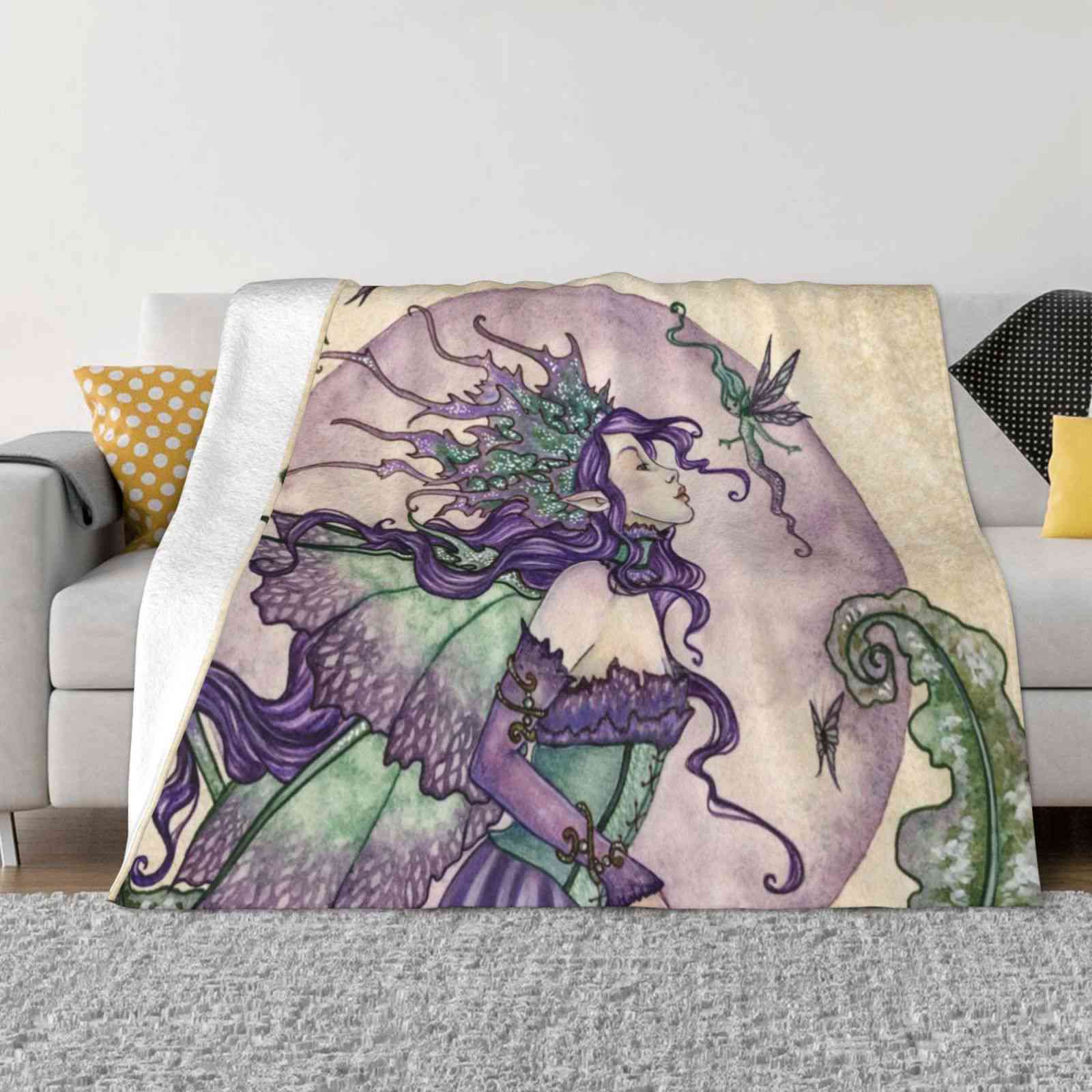 Pixie Gossip Blanket Soft Warm Travel Portable Blanket Fairy Amy Brown Butterfly Pixie Green Purple 30x40in