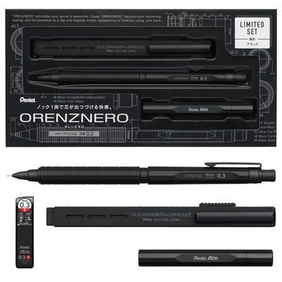 PENTEL Orenz Nero Mechanical Limited with Metal Lead Case and Click Pencil, Black, 0.3mm, Edition, Eraser, PP3003-AST