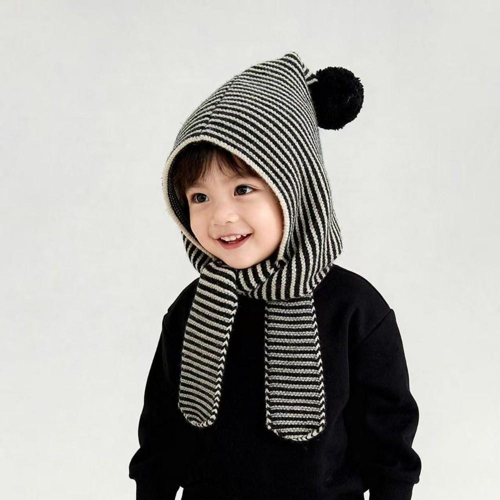 Thick Children Hooded Scarf Caps keep Warm Knitted Hood Scarf Soft Stripe Hooded Scarf Caps  Winter
