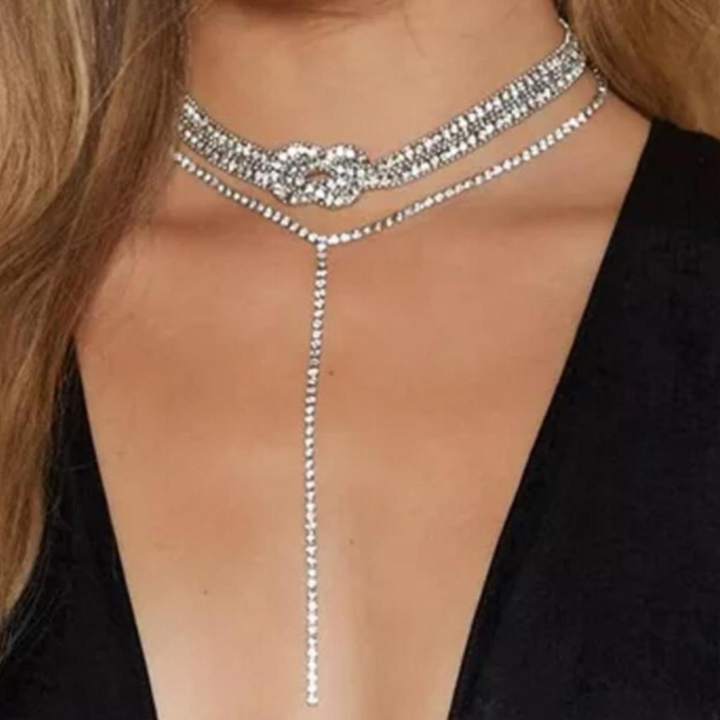 European & American Fashion Diamond Lock Choker: Women's Clavicle Necklace for Evening Dress