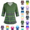 Women's Floral Print V-Neck Scrub Top with Pockets and Side Slits, 3/4 Sleeve Uniform