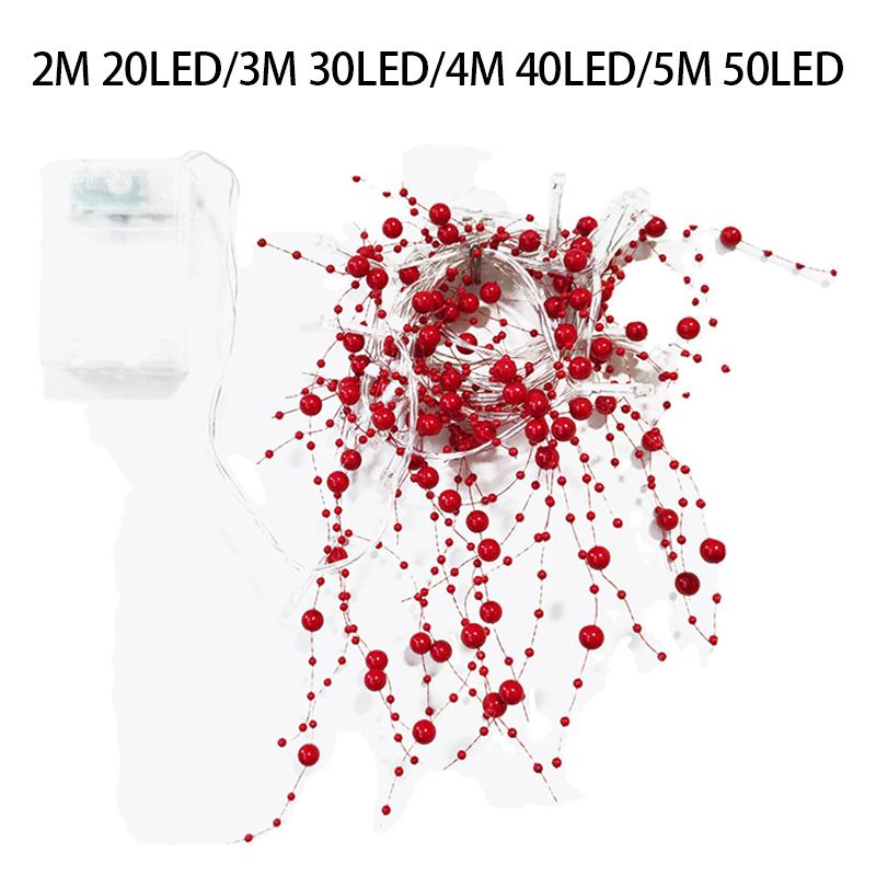2-5M Long 20/30/40/50Led LED Light String Christmas Red Pearl Beaded String Christmas Decoration Party Light Strings(NO Battery)