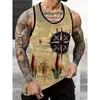 Summer Men's Sleeveless Vests Compass Graphic 3D Printed Outdoor Street Man Clothing Sports Fitness Oversized Tank Top