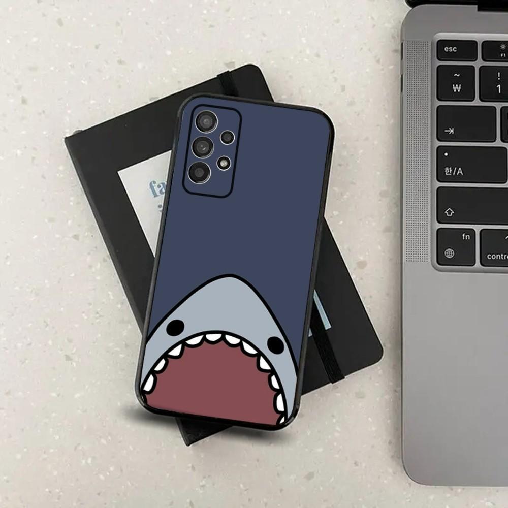 Cute Shark Cartoon Phone Case For Samsung S21,S22,S23,S30,Ultra,S20,Plus,Fe,Lite,Note,10,9,5G Black Soft Cover