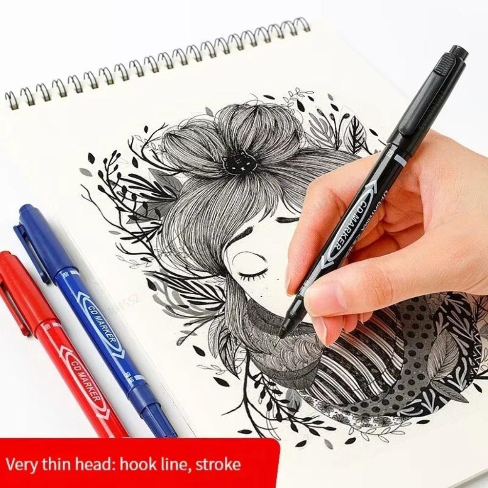 10Pcs Oily Waterproof Permanent Marker Black Ink Oil Marker Pen New Drawing Pens  Office Supplies