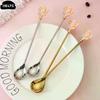 Stainless Steel Japanese Cherry Blossom Spoon Exquisite Dessert Long Handled Ice Spoon Household Bird's Nest Mixing Spoon