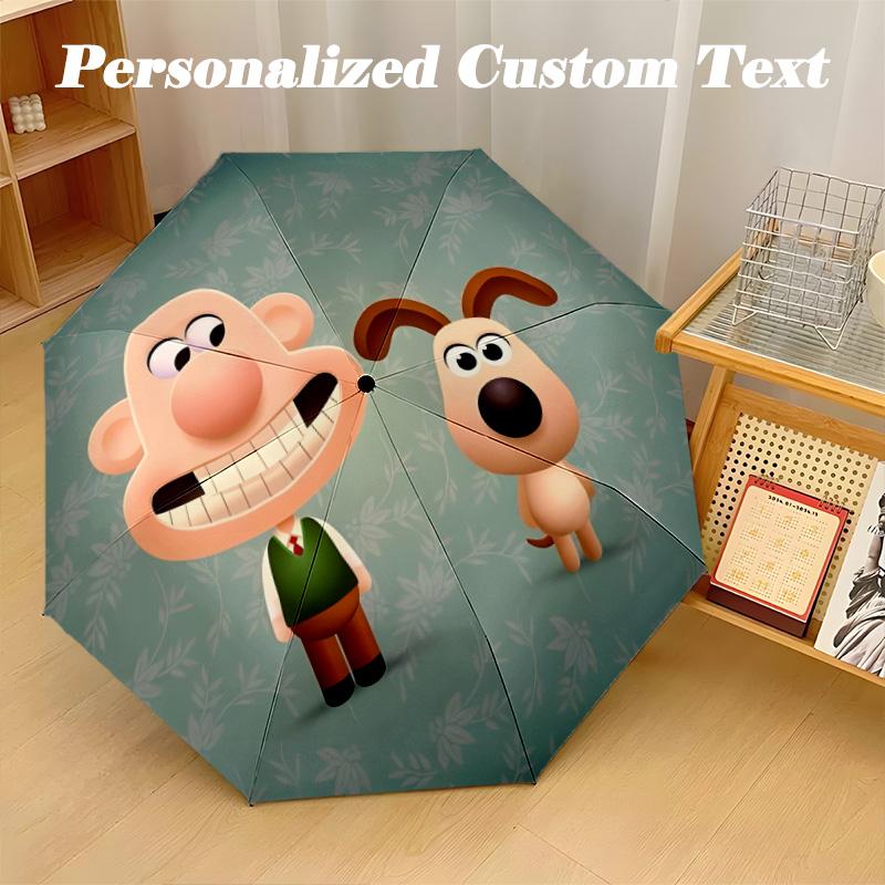 8‑Rib Automatic Umbrella, Wallace And Gromit Design Foldable Umbrella for Sun Rain Protection Travel