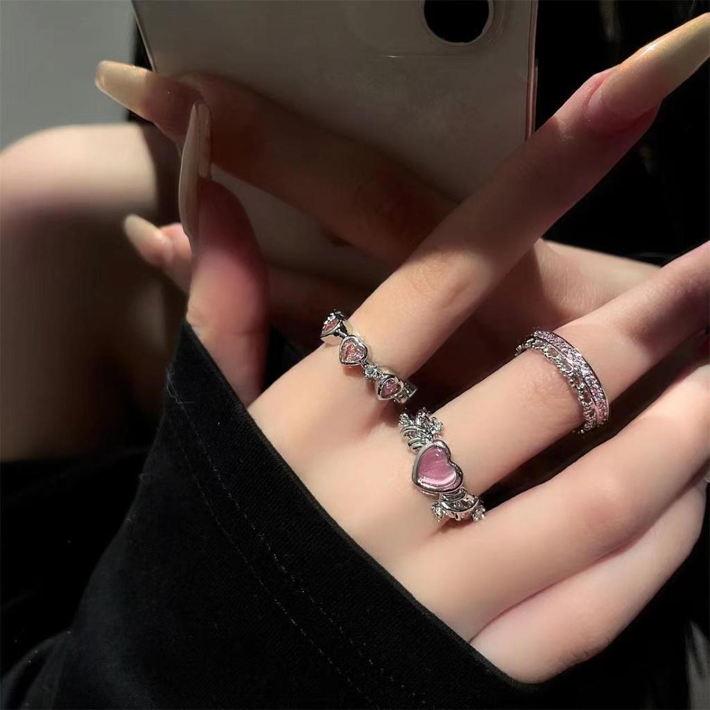 2025 Chic Thorn Pink Diamond Heart Ring for Women – Elegant Open Index Finger Design
