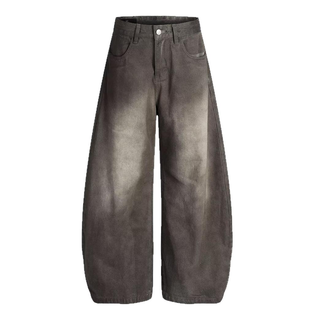American vintage washed old jeans men's trendy brand loose straight cleanfit high street ruffian handsome wide-leg trousers