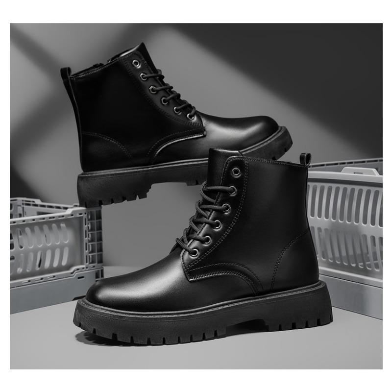 Men S Black High Top Martin Boots Casual Versatile Leather Shoes