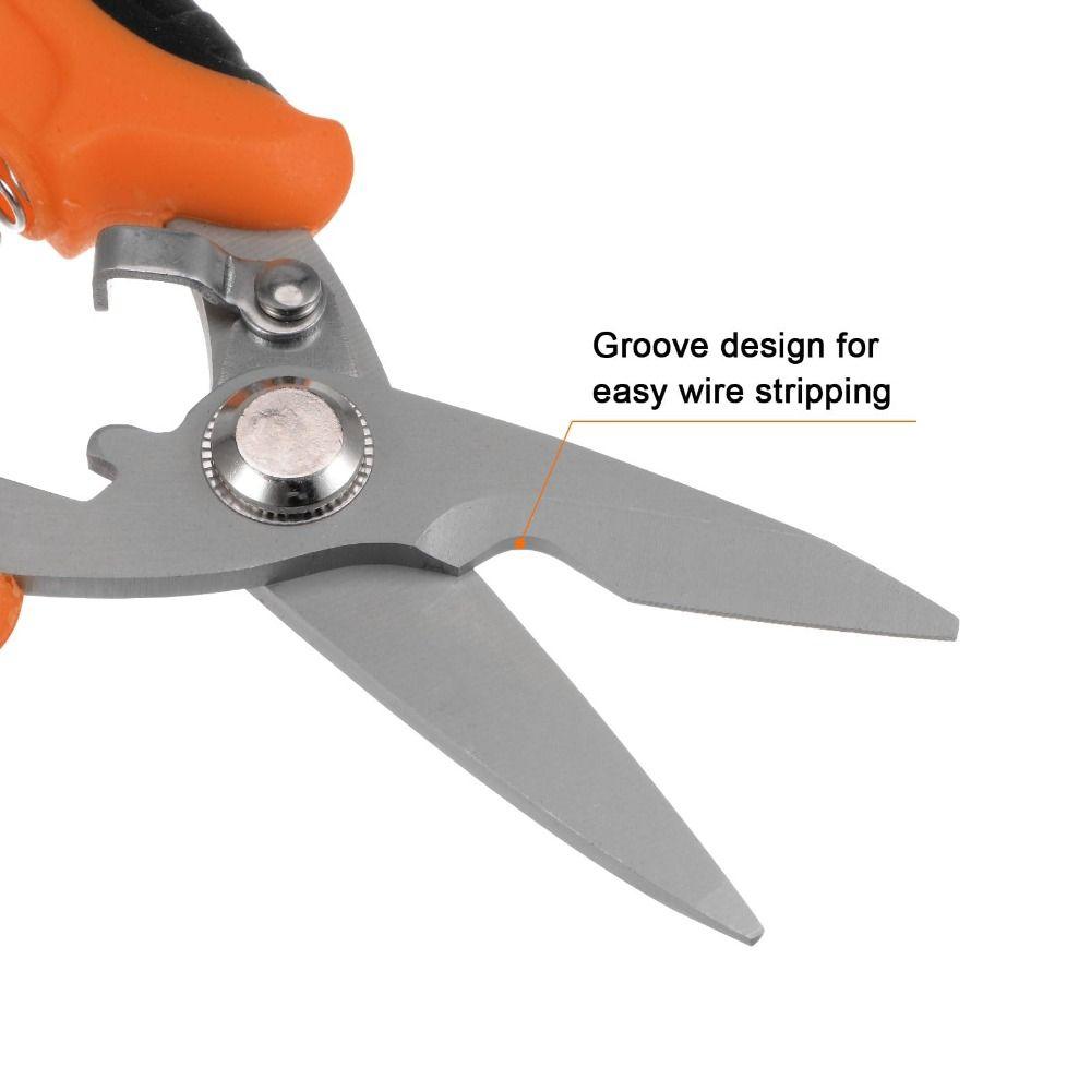 Stainless Steel Electrician Scissors Multifunction Manually Operated Groove Cutting Shears Comfortable Handle