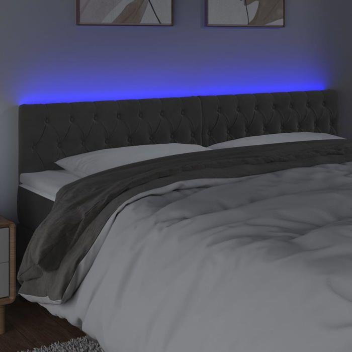VidaXL Tête de Lit à LED Meuble de Chambre à Coucher Accessoire de Lit Double Tête de Cadre de Lit Intérieur Gris Foncé 3122009