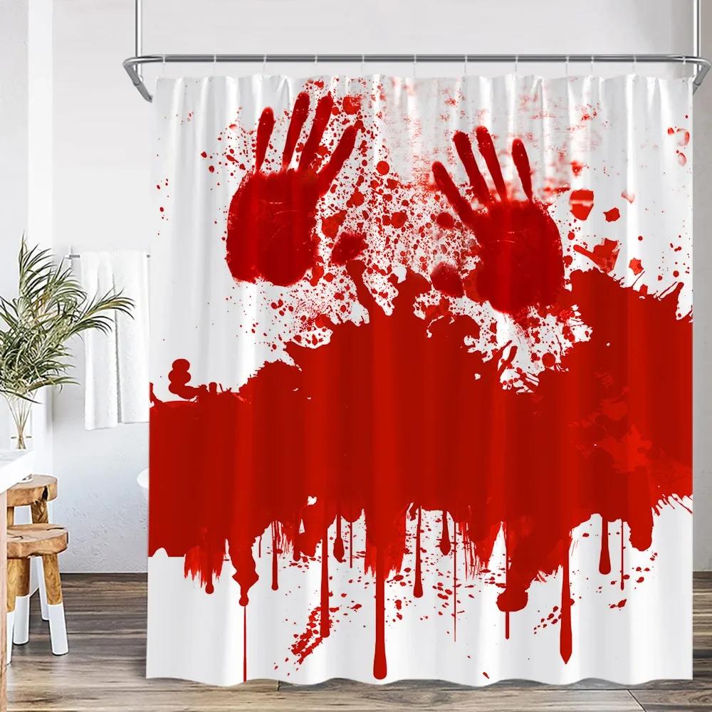 Bloody Handprints Halloween Blood Drops Help Me Shower Curtain Horror Bathroom Decoration Shower Curtain