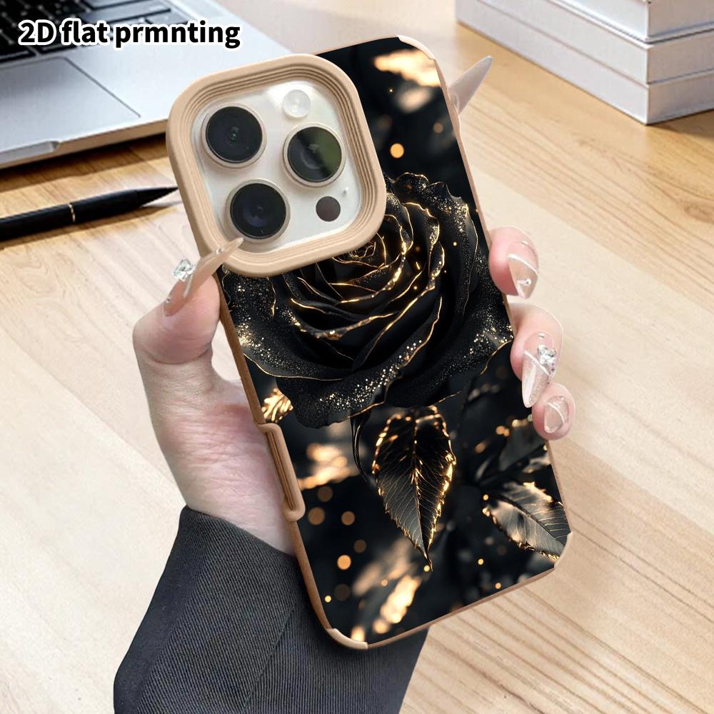 Phone Case: 2D flat lambskin suitable for iPhone 18, 17, 16, 15, 14, 13 Pro film protective case, bordered rose, Christmas and Halloween gift
