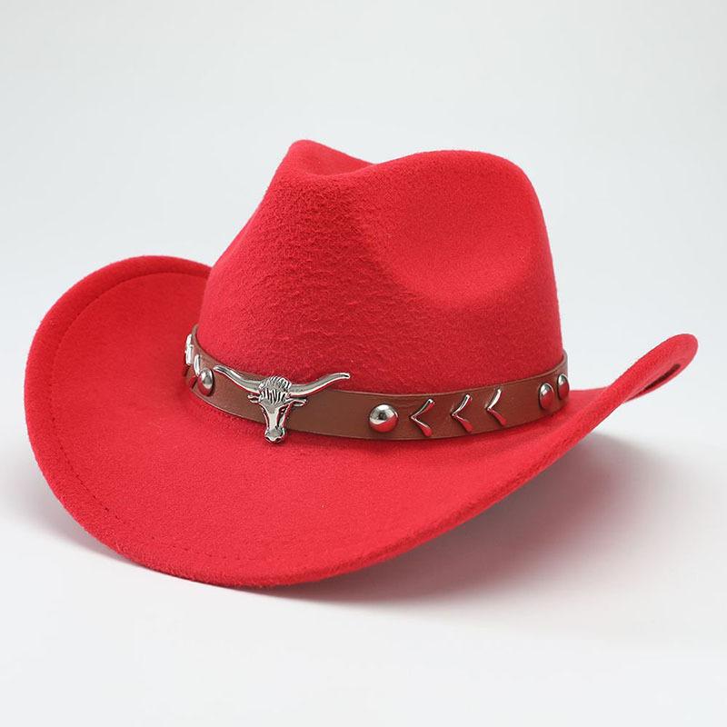 Nuevos Sombreros de Vaquero Occidental Fieltro de Lana para Hombre y Mujer Moda Actual Elegante y Versátil Ala Curva Cabeza de Toro Gorras de Jazz