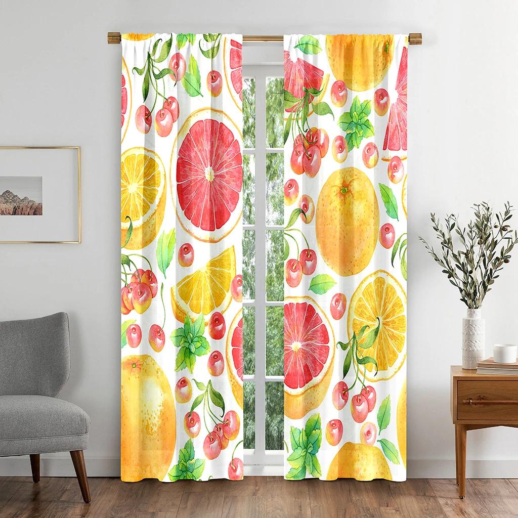 

Cartoon Design Style Summer Fruit Pink Orange Yellow Peach Strawberry Curtain Bedroom Living Area Room Drape High Shading Latest Pattern 2Piece W55 X H120cm X 2&HOOK