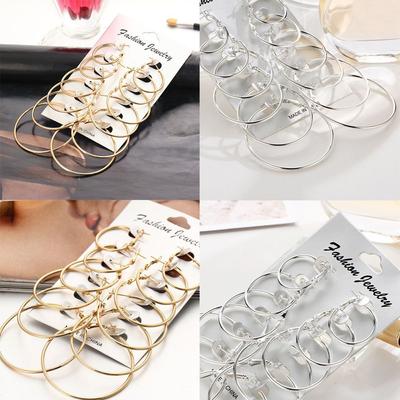 6Pairs/Set Silver Fashion Party Jewelry Hoop Earrings Set Piercing Dangle Ear Stud