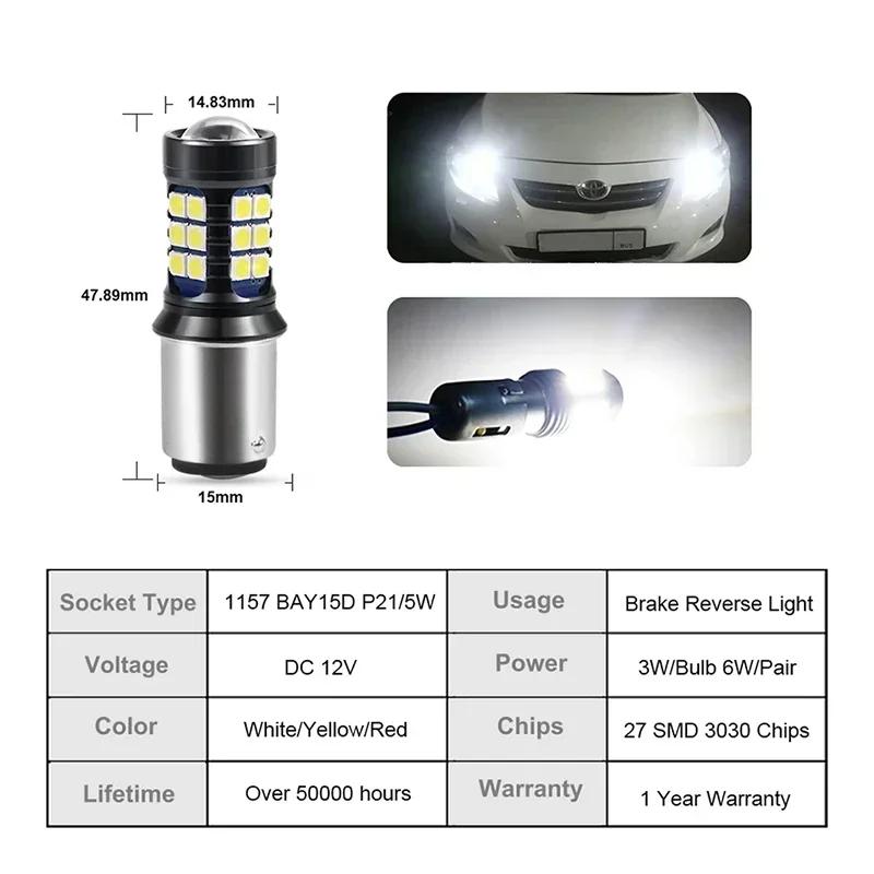 2x Signal Lamp 1157 BAY15D Led Bulb 12V 27SMD 3030 1156 P21W BA15S BAU15S R5W Car Turn Signal Reverse Light White Red