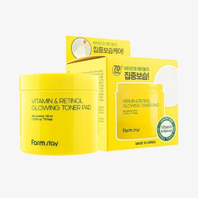 Vitamin Retinol Glowing Toner Pad 70pads +RANDOM GIFT