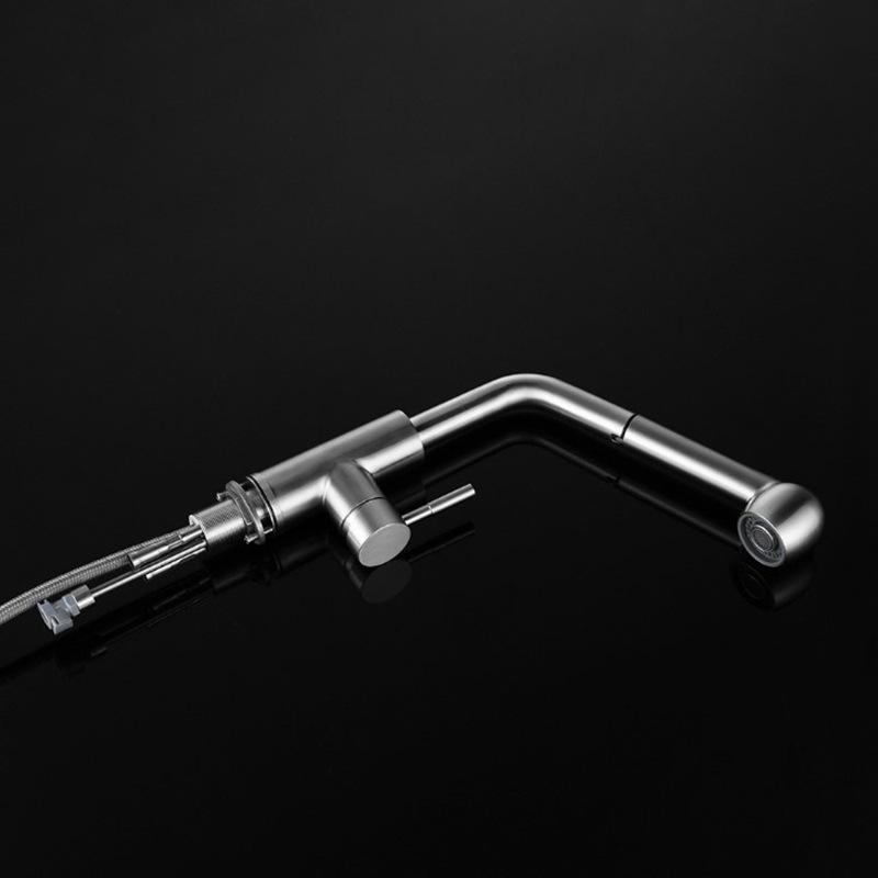 304 Stainless Steel Pull-out Kitchen Faucet Hot and Cold Mixed Water Washbasin Faucet Nickel Rotary Kitchen Sink Tap