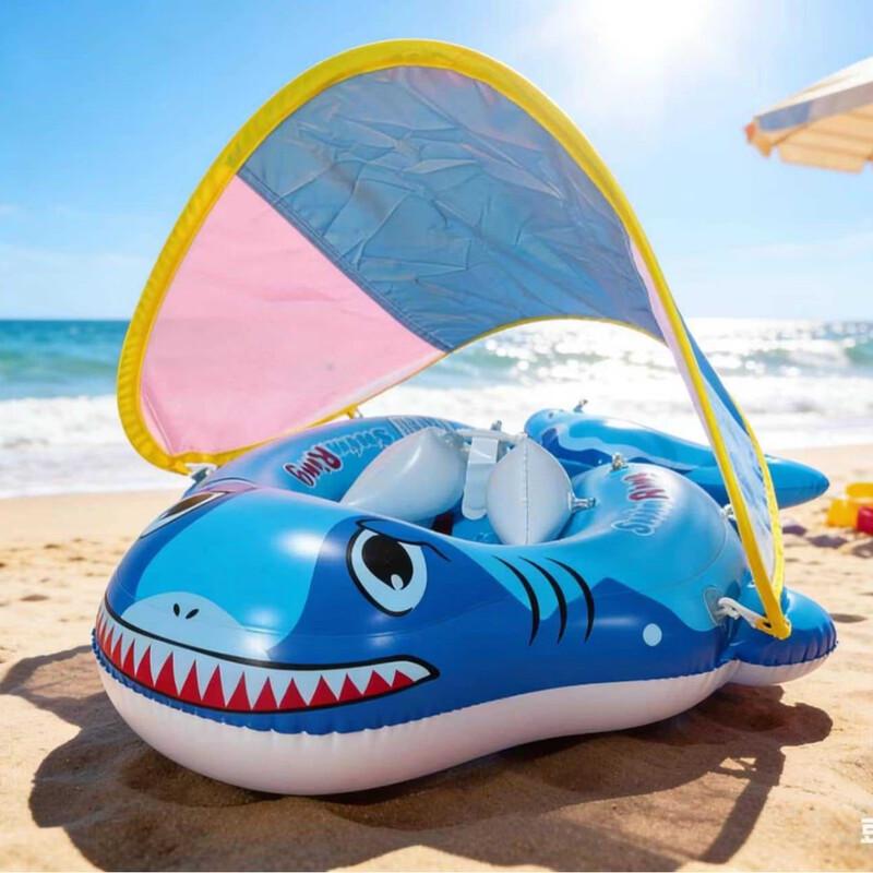 Children s Shark Prone Swim Ring with Canopy