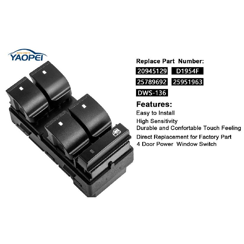 Driver Side Master Power Window Switch For 2007-2013 Chevrolet Chevy Silverado GMC Sierra Traverse HHR 1500 2500HD 3500HD Yukon Buick 25789692
