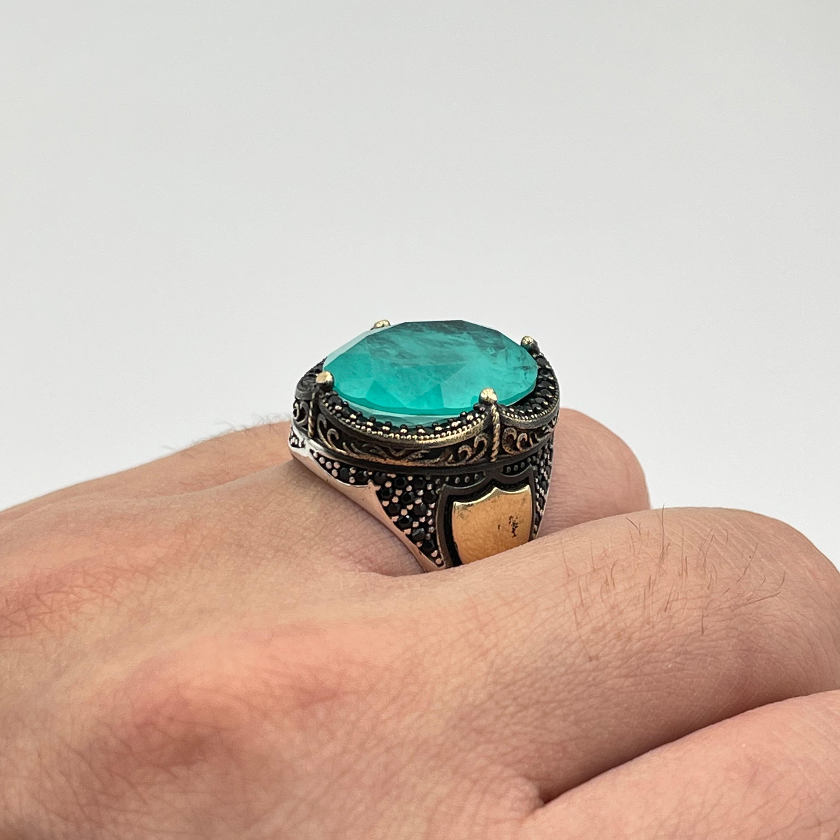 

Мужское кольцо из стерлингового серебра 925 карат, серебряное кольцо с натуральным камнем параиба, подарок для мужчин, кольцо с натуральным турмалином параиба 7 серебряный