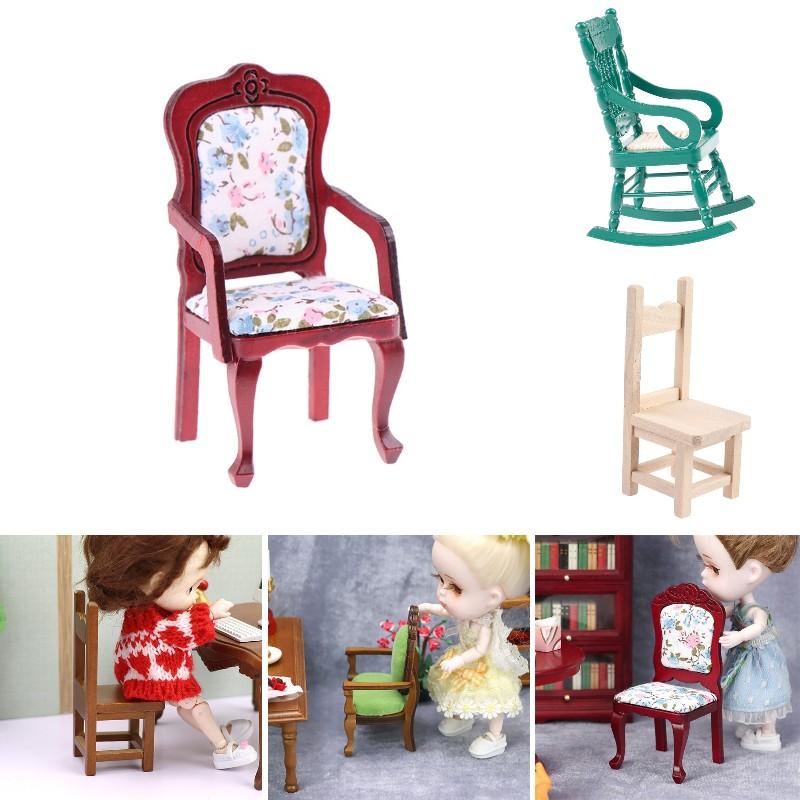 1:12 Dollhouse Miniature Wooden Chair Mini Armchair Rocking Chair High Chair Model Furniture Home Garden Decor Accessories Toys