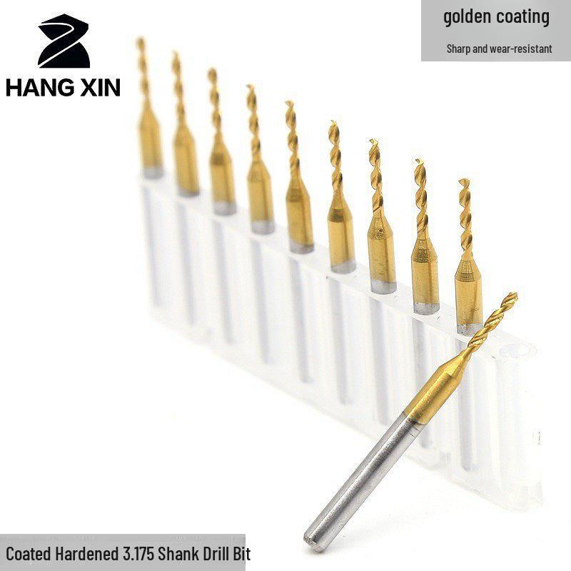 Tungsten Steel Drill Bit Set with Gold Hard Coating & Titanium-Plated Carbide for Micro Engraving
