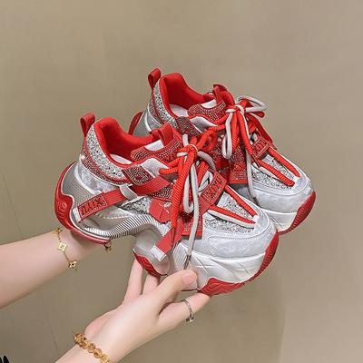 6,5 cm Bling Klobige Sneaker Frühling Lässig Vulkanisierte Schuhe 2025 Frau Hohe Plateau Atmungsaktive Mesh Sneaker Weibliche Dad Shoes