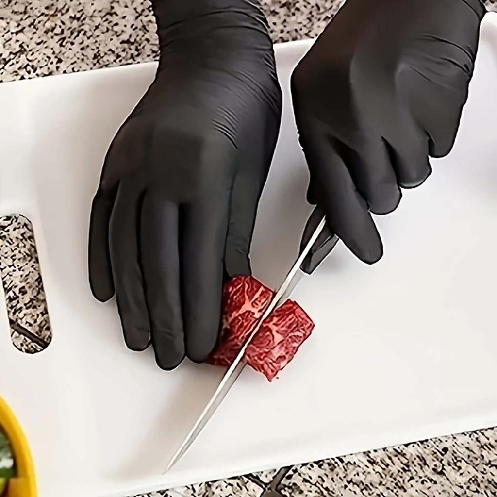 100PCS/Set Thickened Disposable Gloves, High Elastic Black Gloves, Elastic Gloves, Disposable Food Grade Multi-purpose Gloves