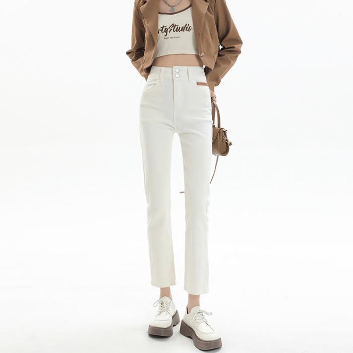 

Джинсы для женщин на осень, эластичные утягивающие брюки-сигареты с девятью точками для женщин, узкие прямые брюки с девятью точками и высокой талией для женщин S