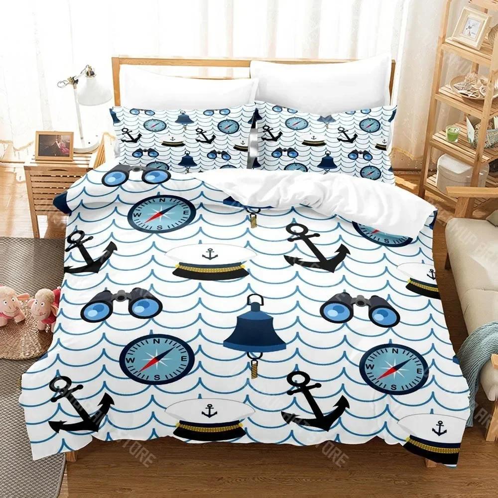 3D Print Blue Anchor Bedding Set Cartoon Anime Three-piece Set Adult Kid Bedroom Duvetcover Sets 3D Kawaii