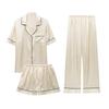 Yaoting's new short-sleeved ice silk pajamas for women's spring and autumn coolness thin striped short-sleeved shorts three-piece set TZ1111
