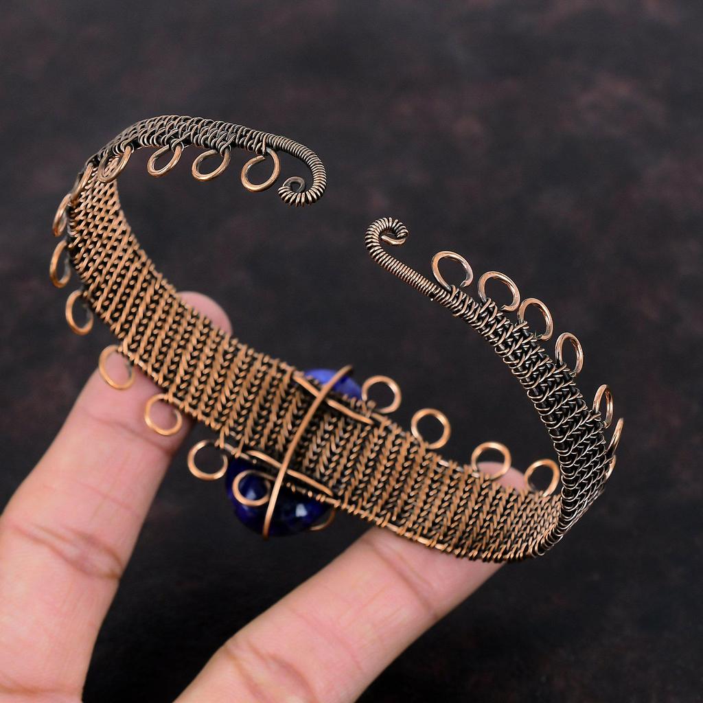 Facettiertes Blaues Saphir Armreif Kupferdraht umwickelter Armreif Verstellbarer Armreif Handgefertigter Armreif Edelstein Kupferschmuck Geschenk für Ihn