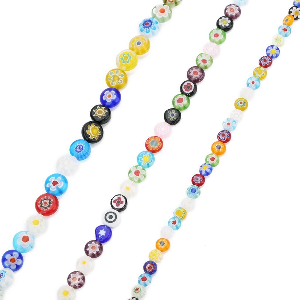 1 Strang 6/8/10mm Flache Runde Blumenperlen Lampwork-Perlen Bunte Glasperlen Für Armband Armreif Damen Mädchen DIY Schmuckherstellung