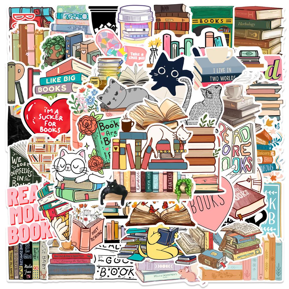 50PCS Funny Bookish Stickers Book Reading Cartoon Decals Toys Waterproof DIY Stationery Scrapbooking Phone Decoration Sticker