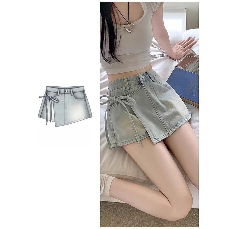 

Spicy Girl Plus Size High-Waisted Lace-Up Denim Skirt for Women - Petite Irregular Two-Piece Summer Design Extra Large (XL)