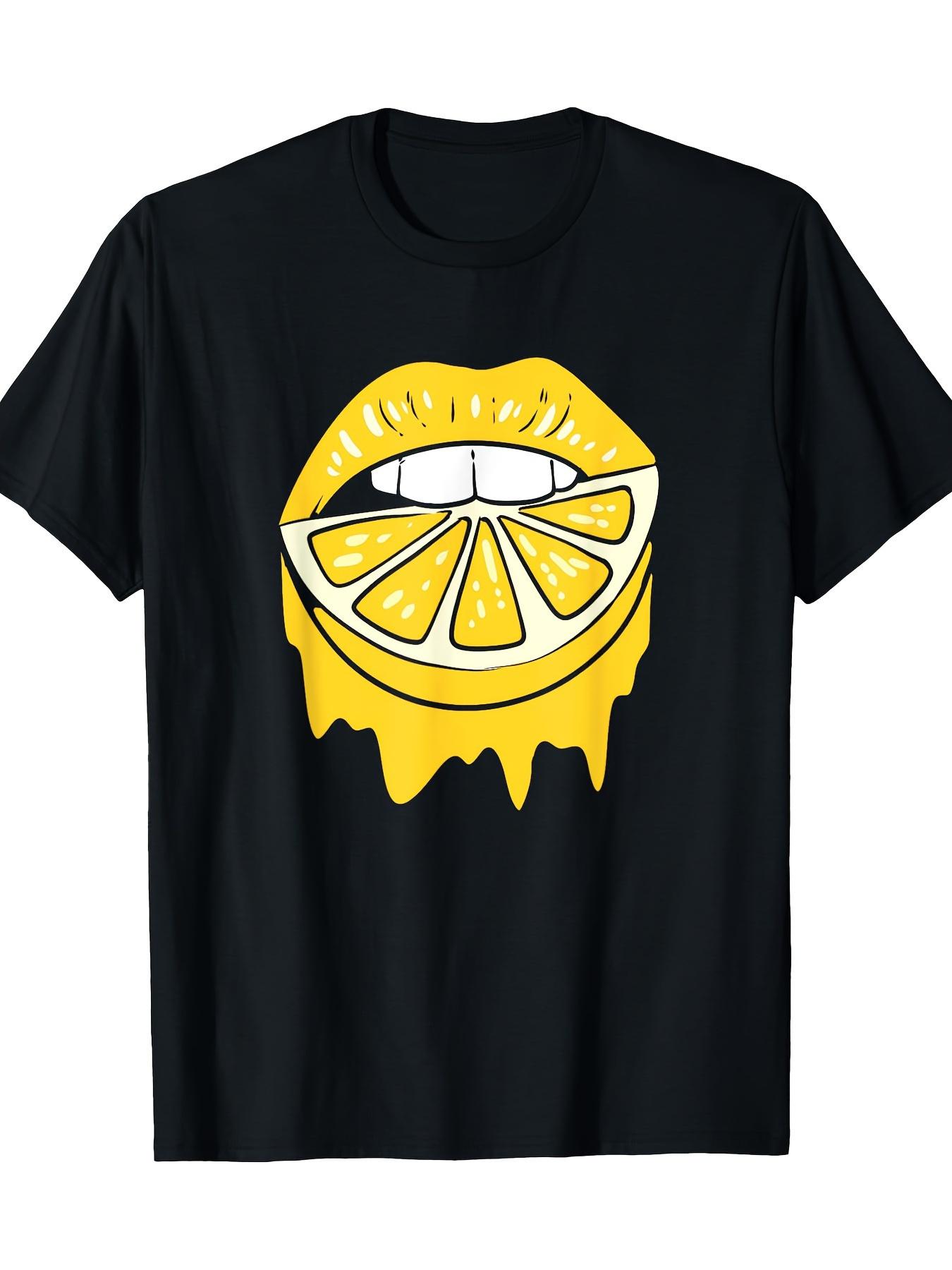 

Fun lip lemon print Tshirt short sleeved round neck versatile Womens Tshirt suitable for all seasons 4XL