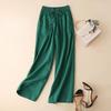Bumbac, in, pantaloni largi de vară Pantaloni lungi ocazional vintage, de damă, culoare uni, alb, negru, elastic, pantaloni cu talie înaltă