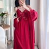 Ice silk pajamas women's spring and autumn long suspender pajamas, two summer pure desire sexy long skirts with chest pads, and robes