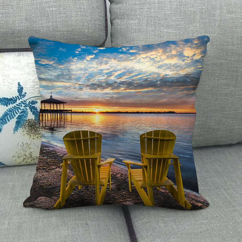 Cartoon Seaside Vacation Digital Printing Short Plush Pillow Covers Decorative For Car Sofa Office Cushion Cover Home Goods