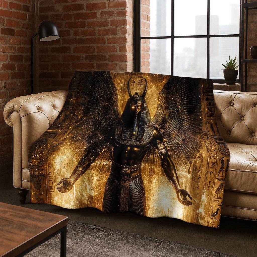 Ancient Egyptian Gods Dead Anubis Pharaoh Tutankhamun Mask Flannel Blanket,Cozy Soft Throw Blanket for Home Bedroom Bed Sofa Kid
