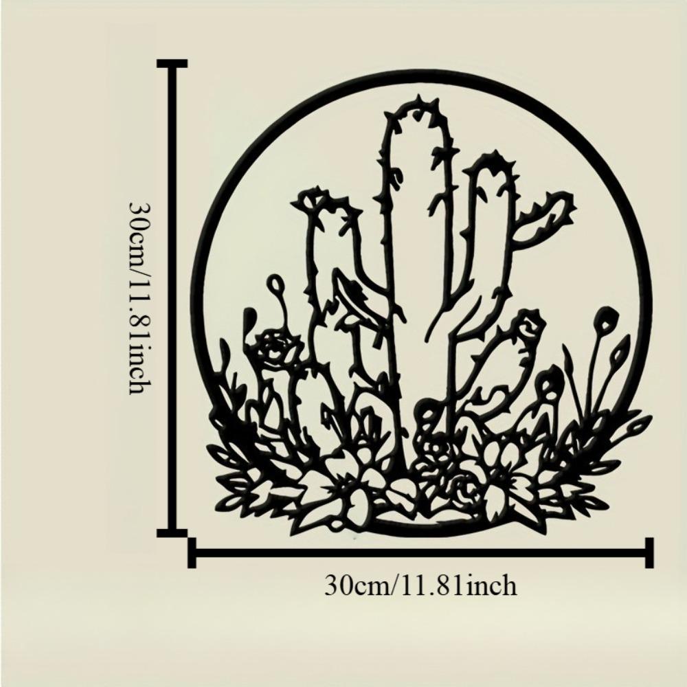 

Metal Wall Art Black Cactus Round Botanical Decor for Bedroom Office Living Room Gift for Nature Lovers 12in