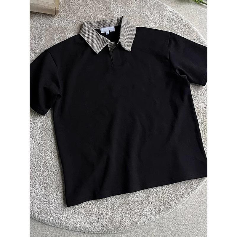 Houndstooth Short-sleeve Men's Summer Lapel Poolo Shirt, Straight-shoulder Henley Shirt T-shirt Versatile Casual Men Plaid Collar Short Sleeve Polo